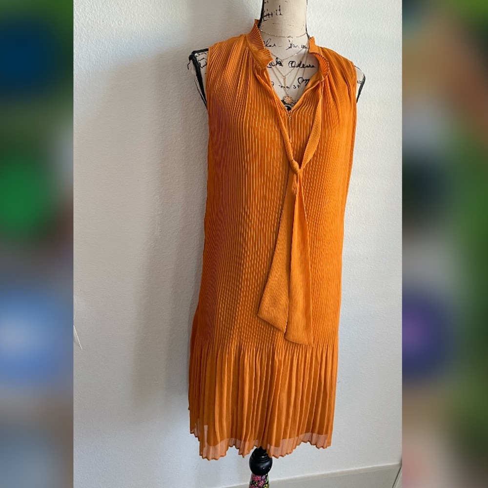 DKNY Pleated Sleeveless Orange Dress